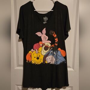 Disney Black Short Sleeve Tee with Winnie the Pooh Characters